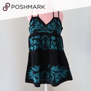 Free People Embroidered Green and Black Romper